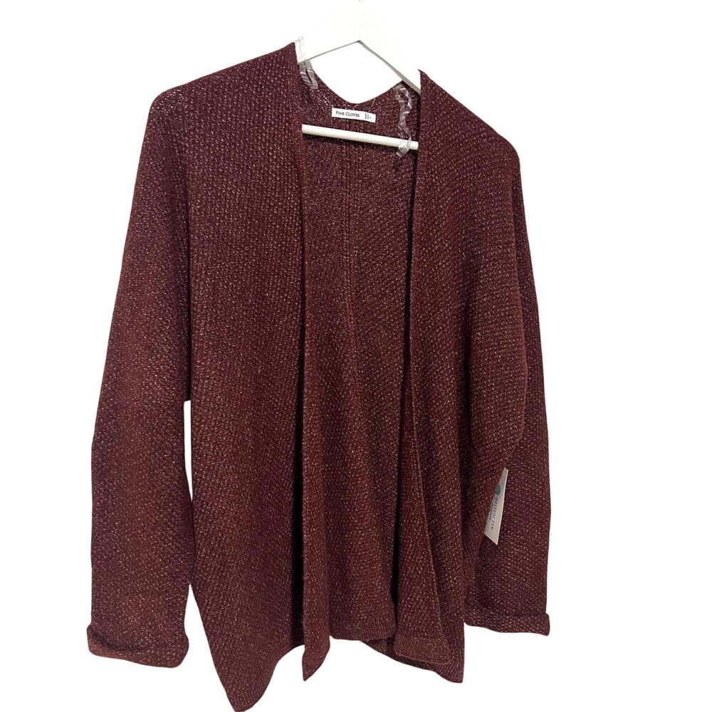 Pink Clover Open Front Relaxed Cardigan Sweater Burgundy Red Womens Large NEW
